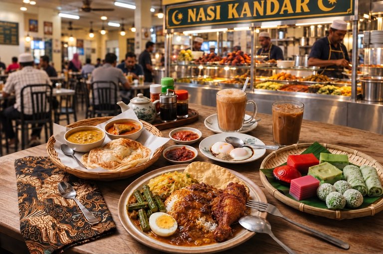 Nasi kandar, roti canai, kuih and drinks for meeting breaks