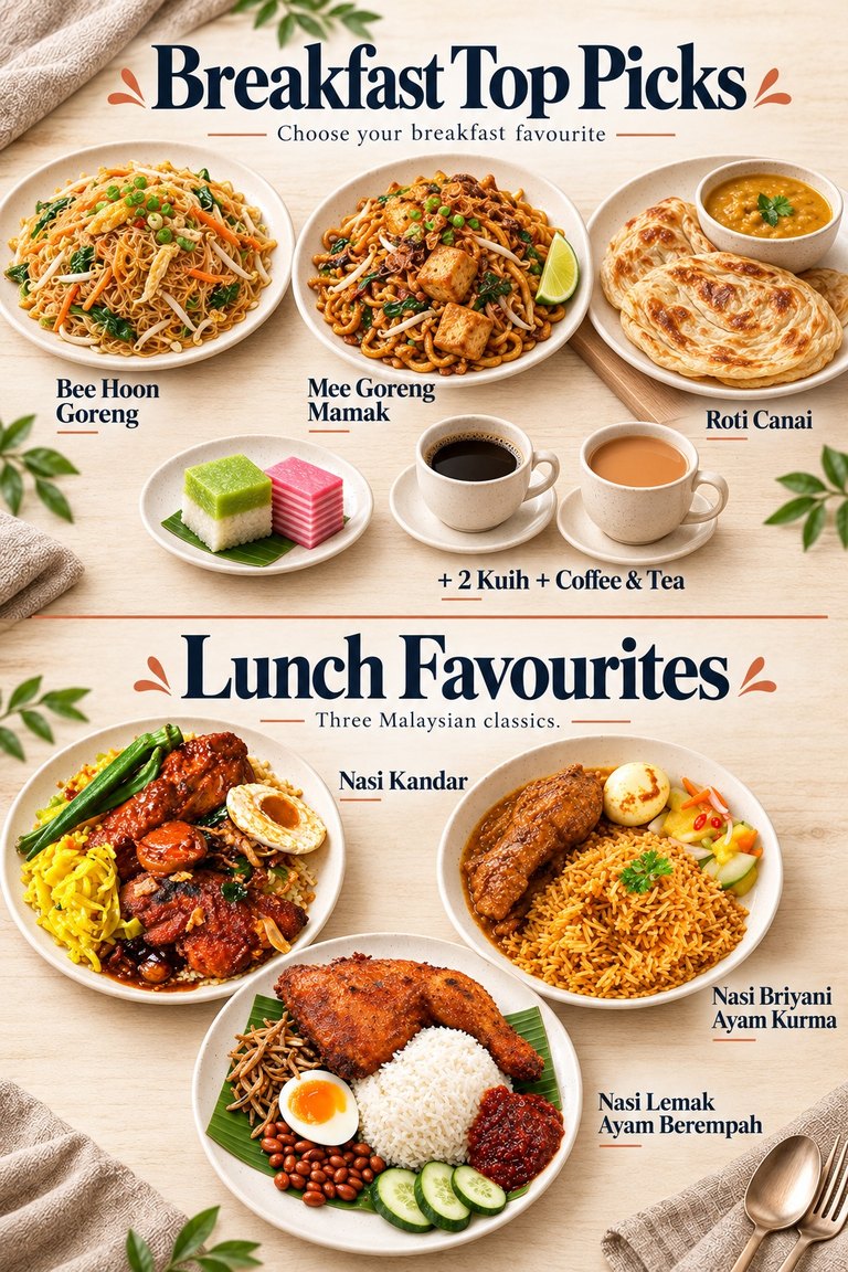 Package A breakfast and lunch menu